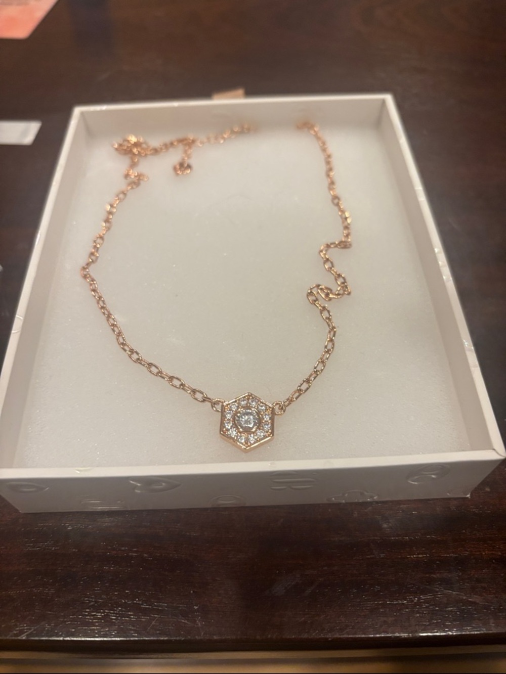 Rose Gold Hexagon Cubic Zirconia Pendant Necklace